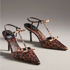 Jeffrey Campbell Leopard T-Strap Pointed Heels - Brown/Black